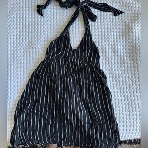 American Eagle Outfitters Black and White Striped Halter Dress